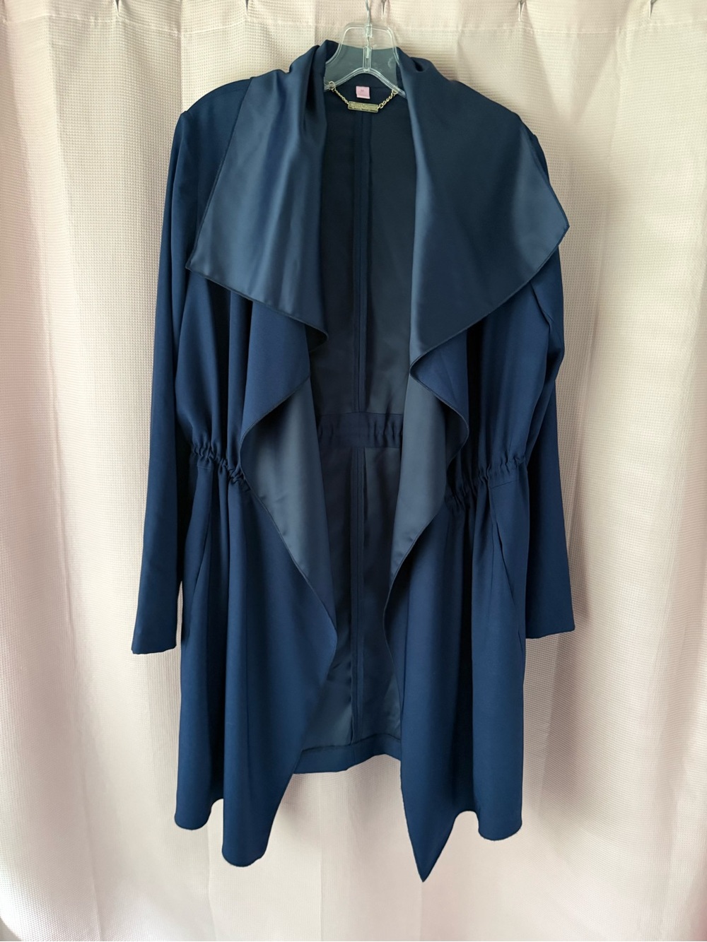 Navy Draped Open-Front Trench Coat